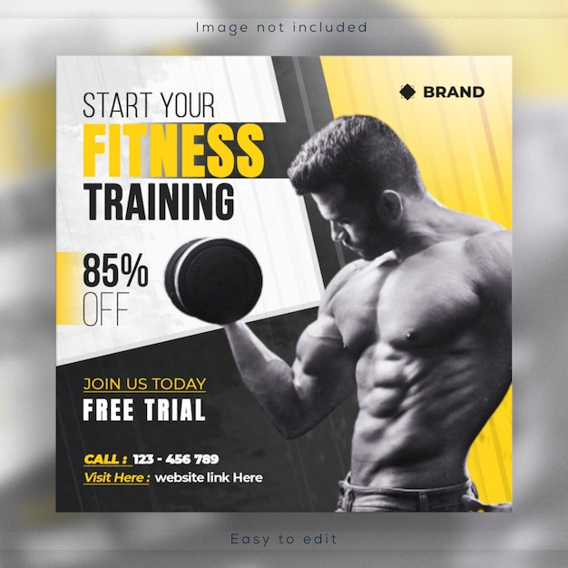 Palestra e fitness modello instagram quadrato o volantino e post sui social media banner design