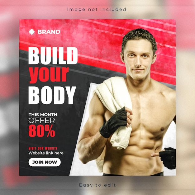 Gym and fitness square instagram template or flyer and social media post banner design