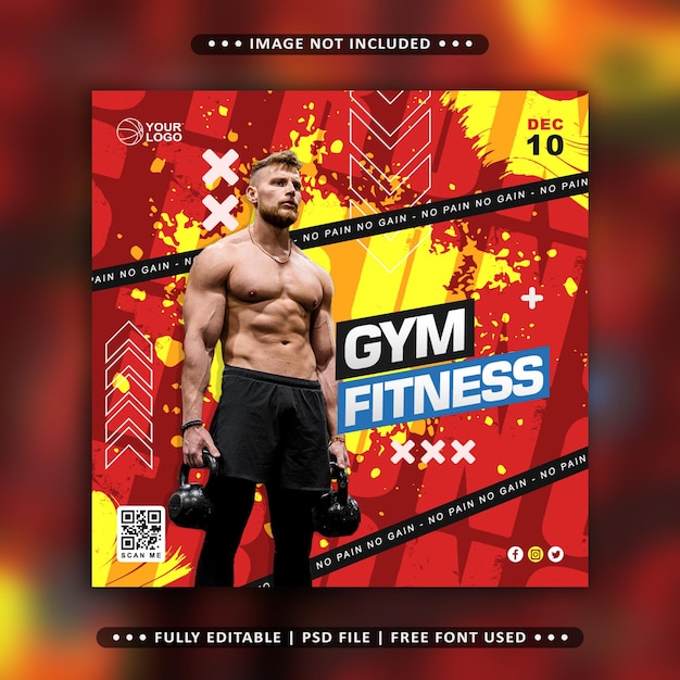 Gym fitness training flyer social media post banner template achtergrond