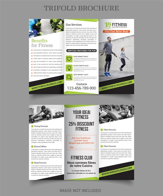 PSD gym fitness trifold brochure template