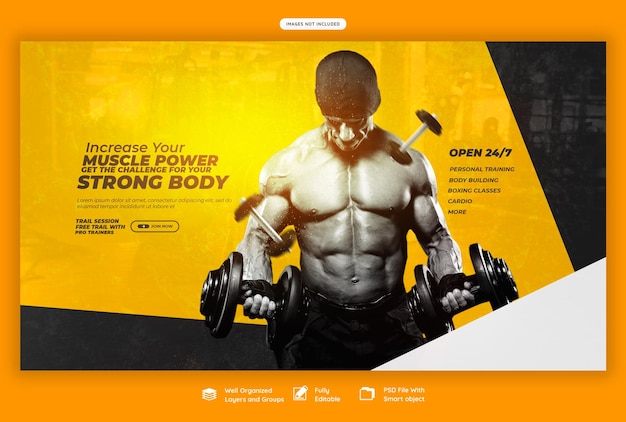 PSD gym and fitness web banner or background template