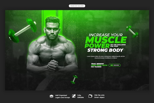 PSD gym and fitness web banner or background template