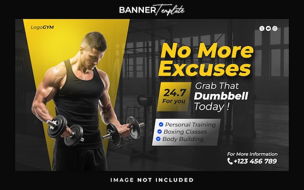gym and fitness web banner template for social media and website marketing use