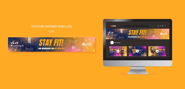 PSD modello di banner youtube di palestra e fitness