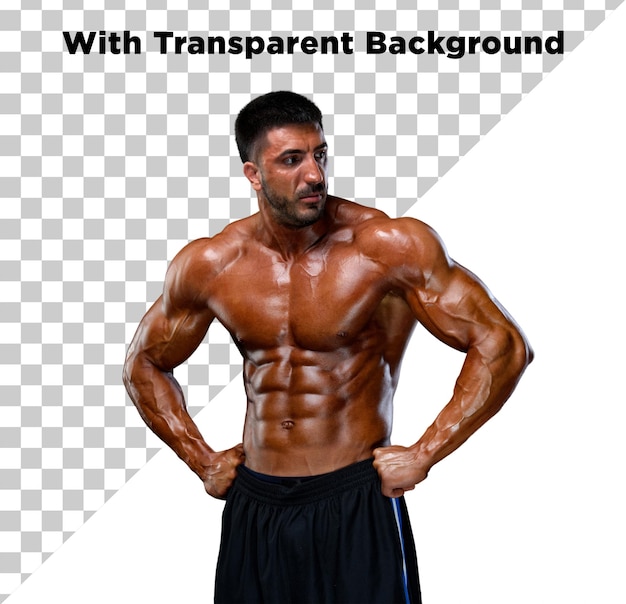 Gym Freak Body Builder Model on Isolated Transparent Background
