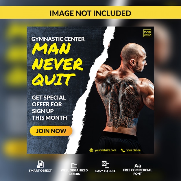 Gym member open member registration offer social media post template banner