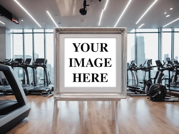 Gym mockup PSD photo frame at gym mockup