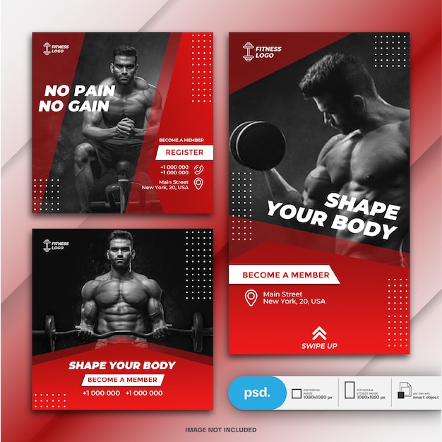 Gym modern social media sale banner template