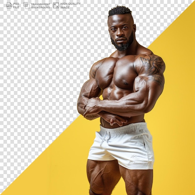 PSD gym portrait of a young afroamerican male fitness instructor transparent background