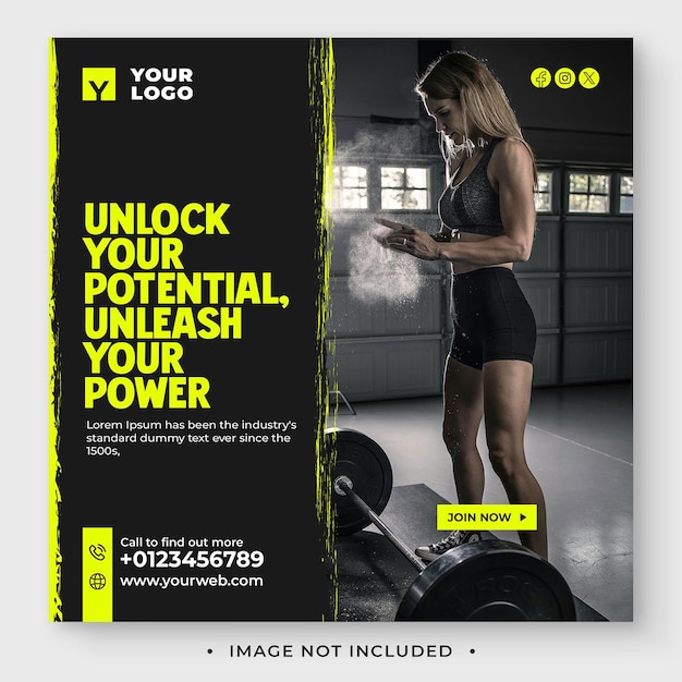 PSD gym social media post design template