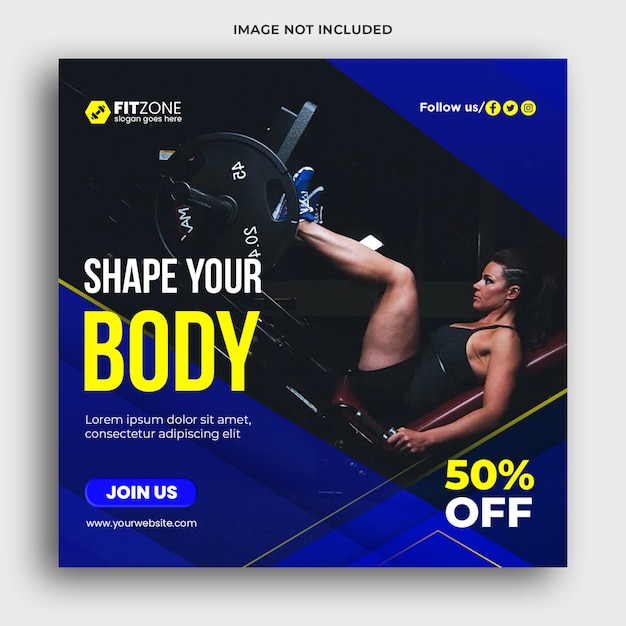 Gym social media post and web banner template design