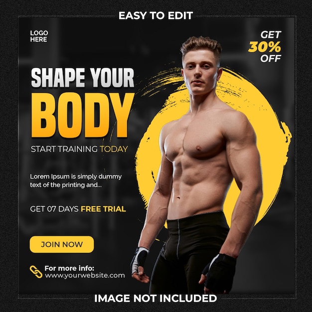 Gym training en fitness training social media post banner sjabloon of vierkante flyer instagram post