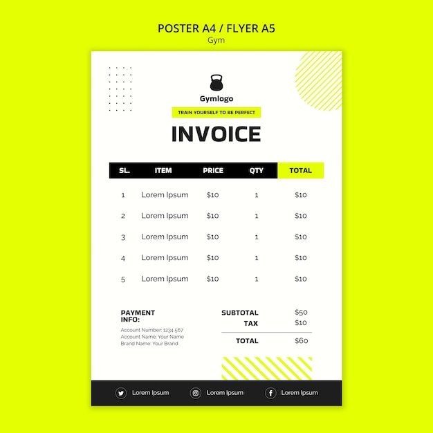 Gym training invoice template