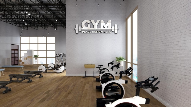 Gym wall logo mockup in the fitness room