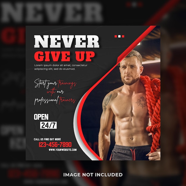 Gym workout and fitness training social media post banner template or square flyer instagram post