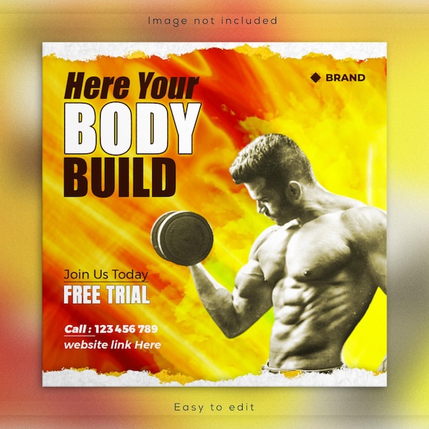 Gym workout fitness zone promotional social media banner modern instagram post template design