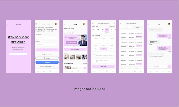 Gynaecologie en zwangerschapsservices app en ui kit-sjabloon