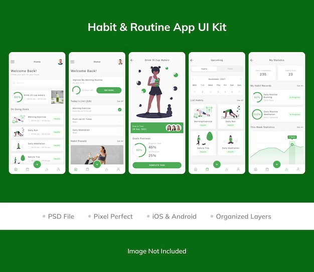 PSD habit and routine app ui kit