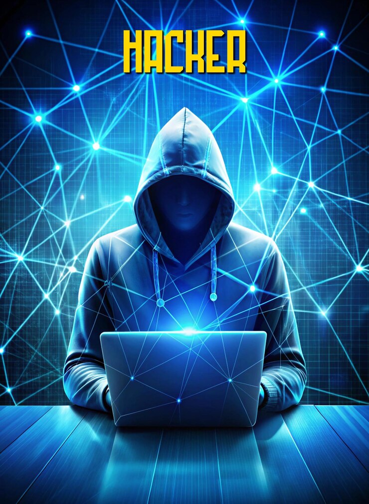 PSD hacker concept abstract futuristic blue color low poly style design