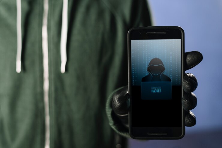 PSD hacker with smartphone mockup