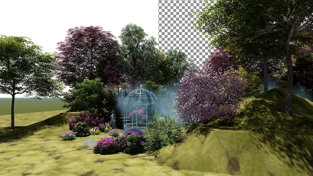Hagen er full av blomster PNG transparent bakgrunn 3D-rendering