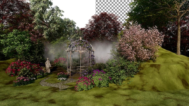 Hagen er full av blomster PNG transparent bakgrunn 3D-rendering