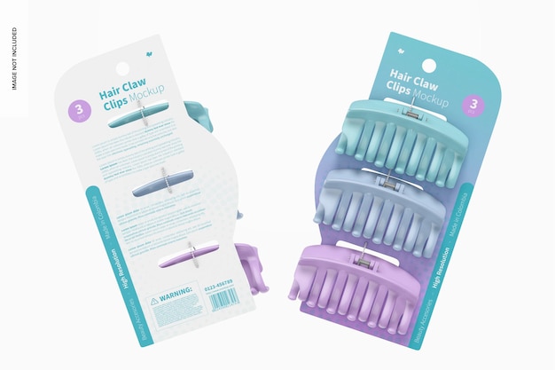 Hair Claw Clips Blisters Mockup, Floating