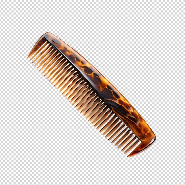 PSD hair comb mix colour tortoiseshell pattern fine teeth widetoothed grooming tool white backgro