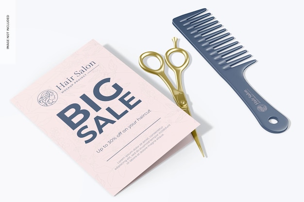 PSD hair cutting kit with stationery mockup perpsective