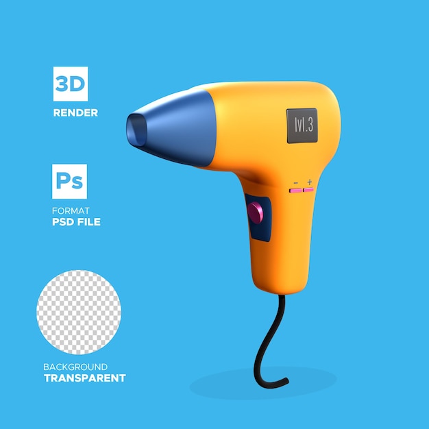 Hair dryer 3d render icon premium psd