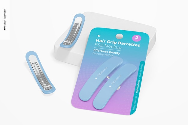 Волосы Grip Barrettes Blister Mockup, Наклоненный