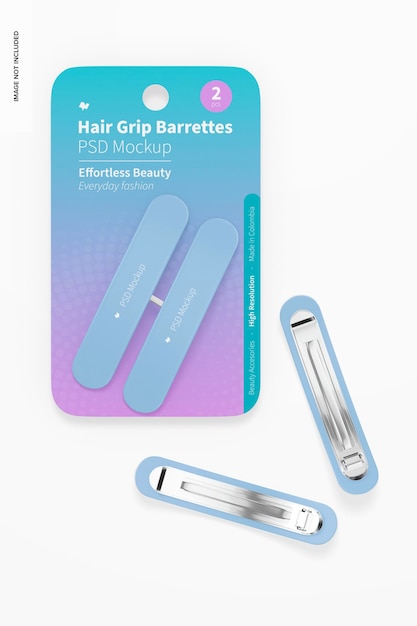 Hair grip barrettes blister mockup, top view