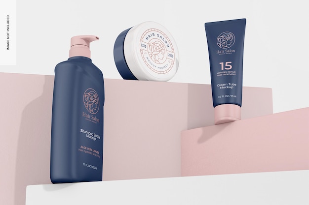 PSD hair repair set mockup low angle view