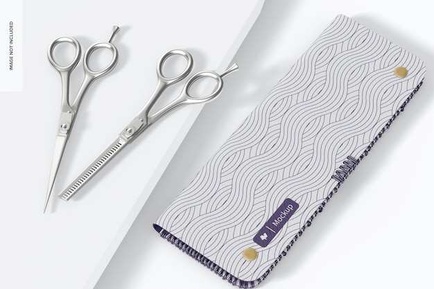 PSD hair scissors with case mockup, right view