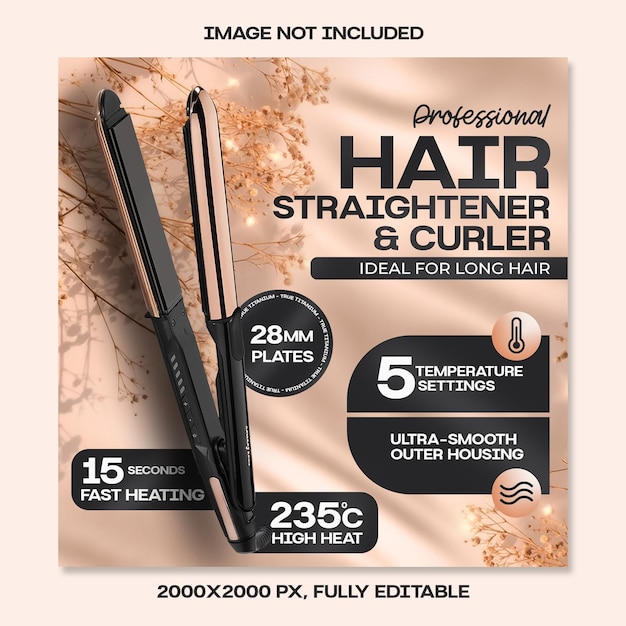 Hair straightener curler amazon productlijst ebc a plus afbeelding social media post design sjabloon