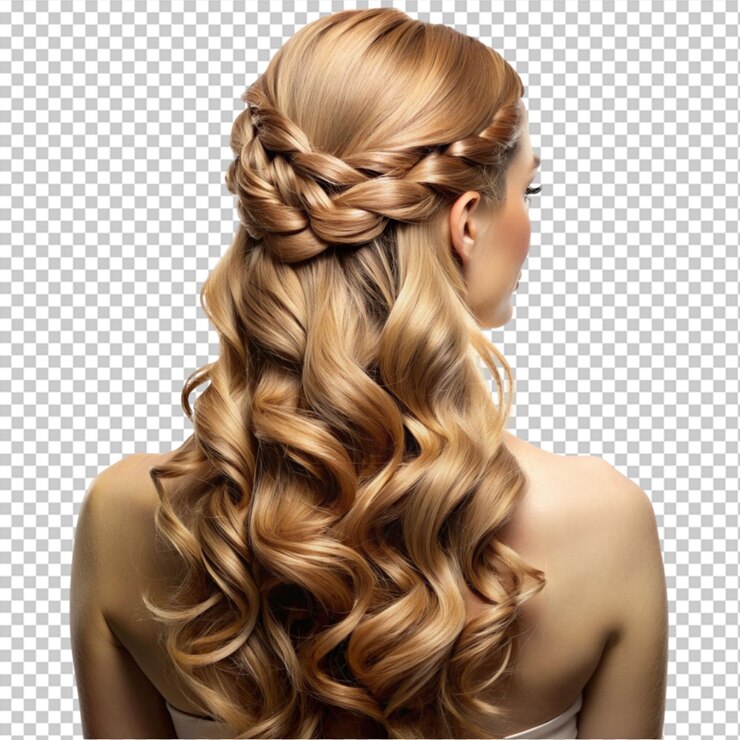 PSD hair style on long hair on transparent background