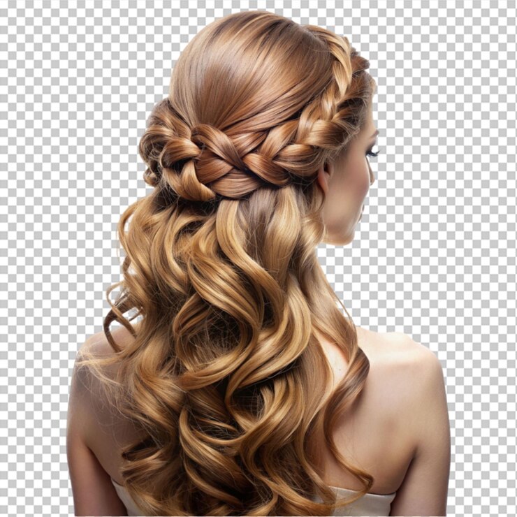 PSD hair style on long hair on transparent background