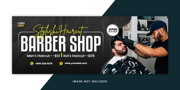 ヘアカット理髪店ソーシャルメディアFacebookカバーテンプレート