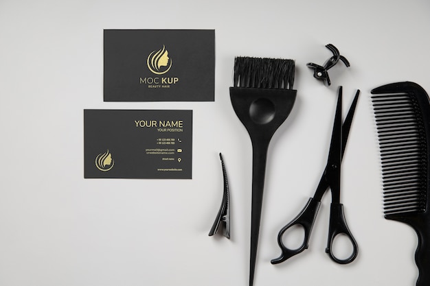 hairdresser tools assortment top view