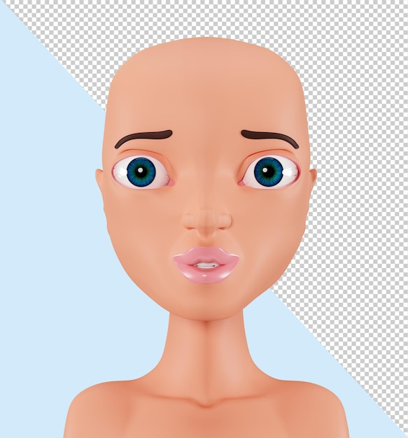Безволосая женщина после химиотерапии, 3d. Молодая лысая женщина. Концепция борьбы с раком.