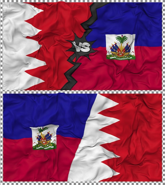 Haïti versus Bahrein Halve gecombineerde vlag Cloth Bump Texture 3D Rendering