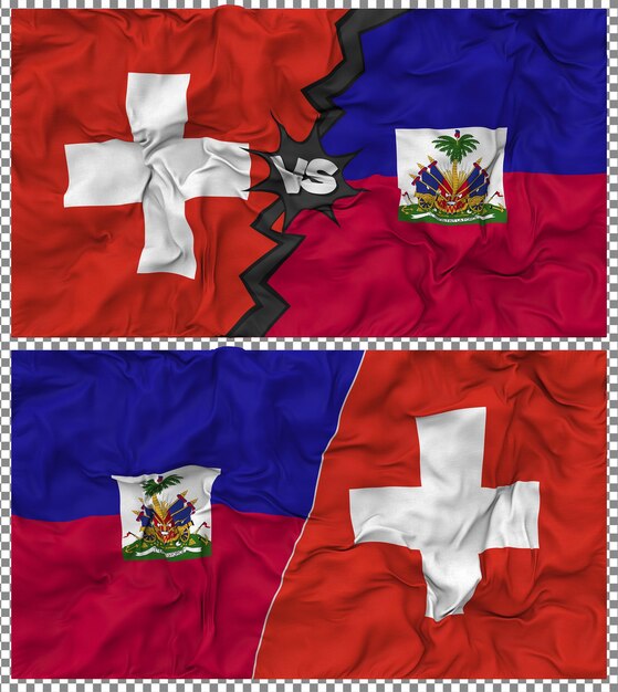 Haïti versus Zwitserland Half Combined Flag Cloth Bump Texture 3D Rendering