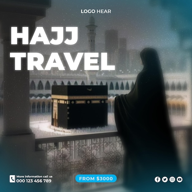 PSD hajj mubarak post with beautiful kaaba makkah and arabic islamic