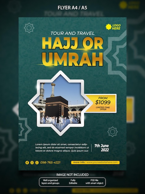 Hajj of umrah a4 flyer-sjabloon