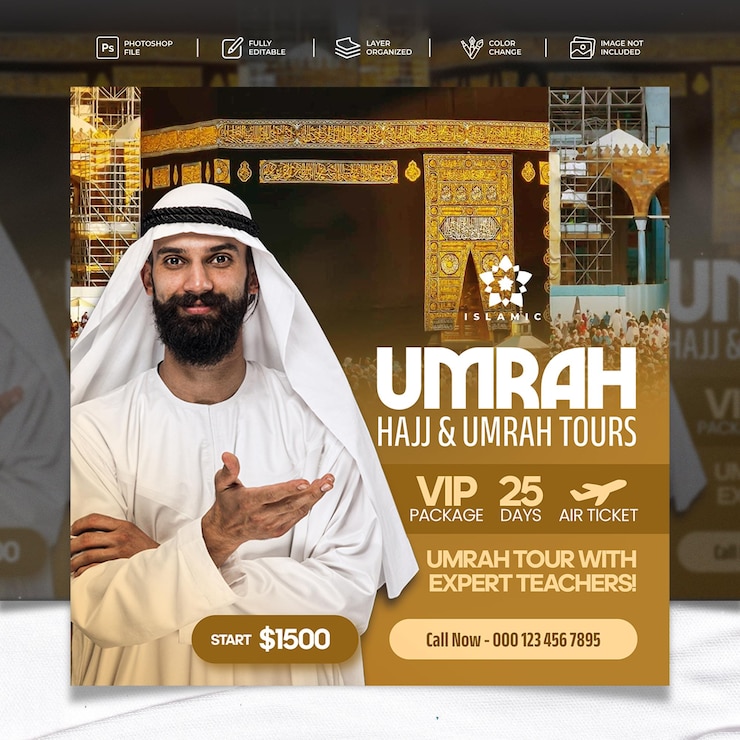 PSD hajj and umrah tours package social media template