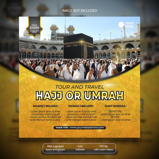 PSD hajj or umrah travel social media post template psd file