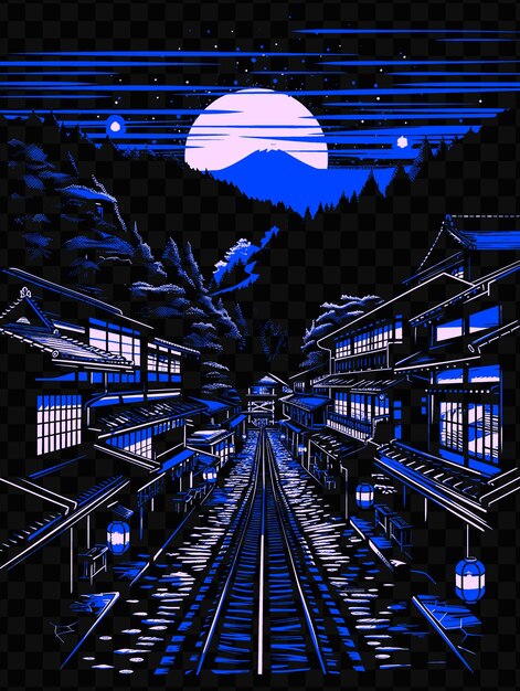 Hakones onsen street with hot spring street scene ryokans yu psd vector tshirt tattoo ink scape art