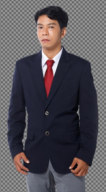 PSD half body of 40s 50s asian teacher man wear business suit tanned skin half body isolated