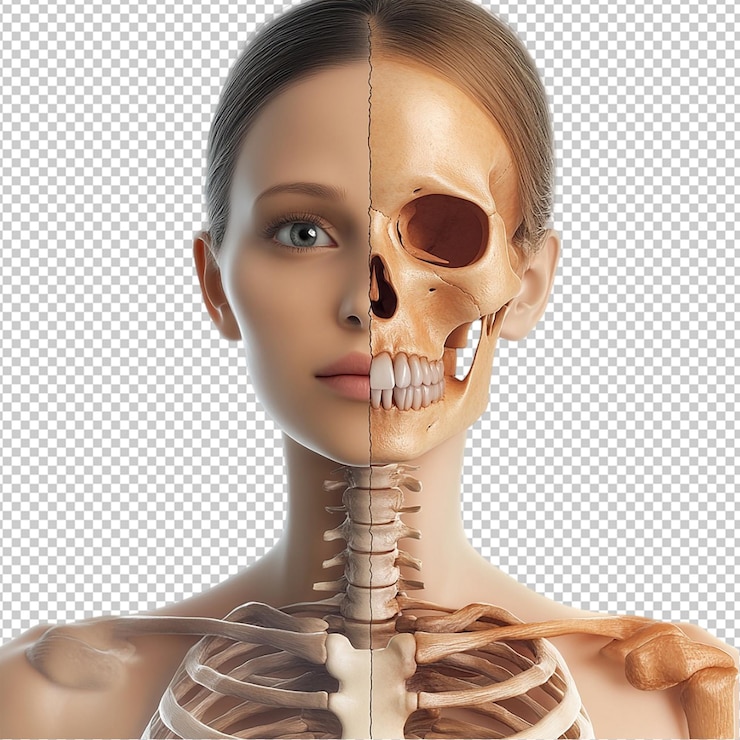 PSD half body half skeleton of a woman