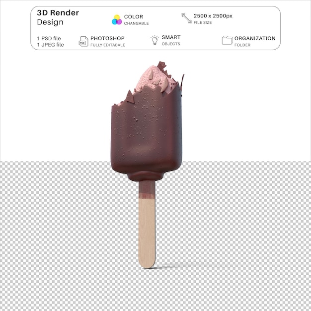 PSD half of strawberry ice cream chocolate covered bar 3d modeling psd file